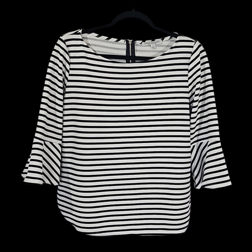 Green Envelope Women's Black/White Striped Blouse with Back Zipper Size Large